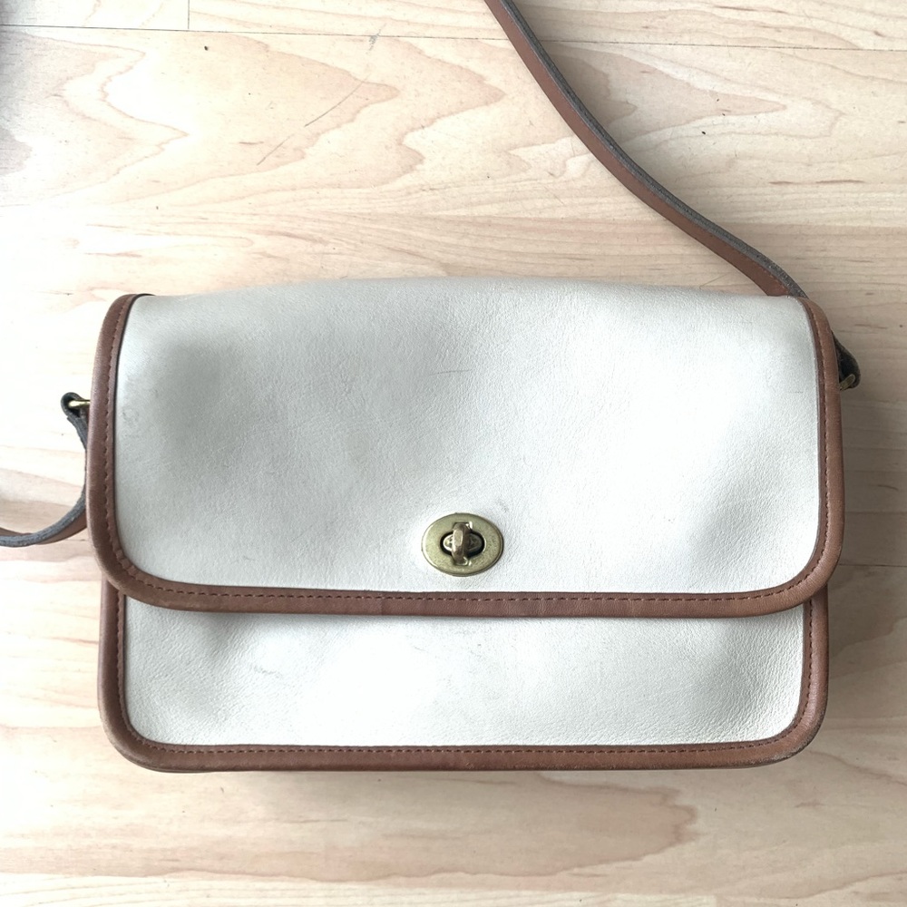 Rare Cream and Brown Leather Vintage coach purse